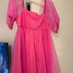 Vibrant Pink Puff Sleeve Dress